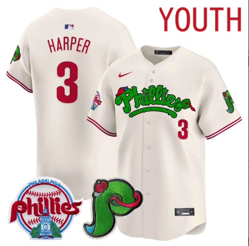 Youth  Philadelphia Phillies #3 Harper cream Limited 2024 MLB Nike jersey